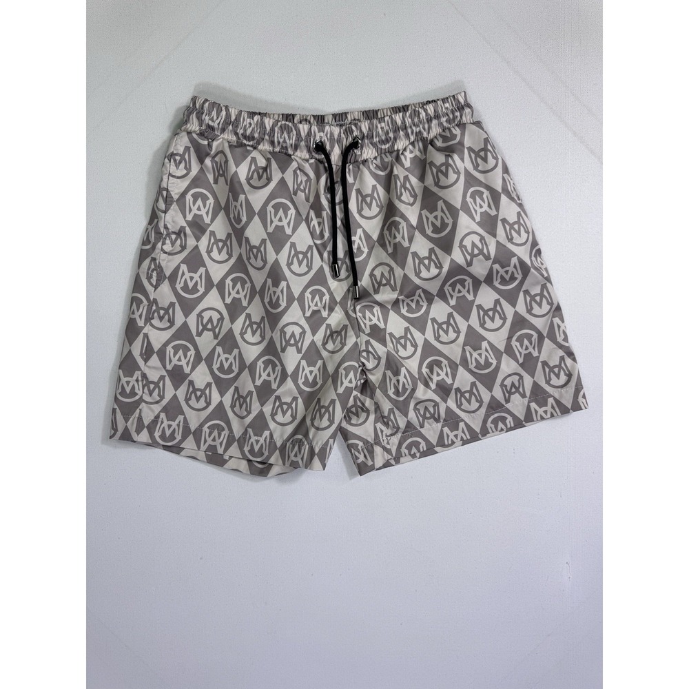 Moncler Lined Logo Swim Shorts Mens Large AOP Beige Geometric Designer Luxury